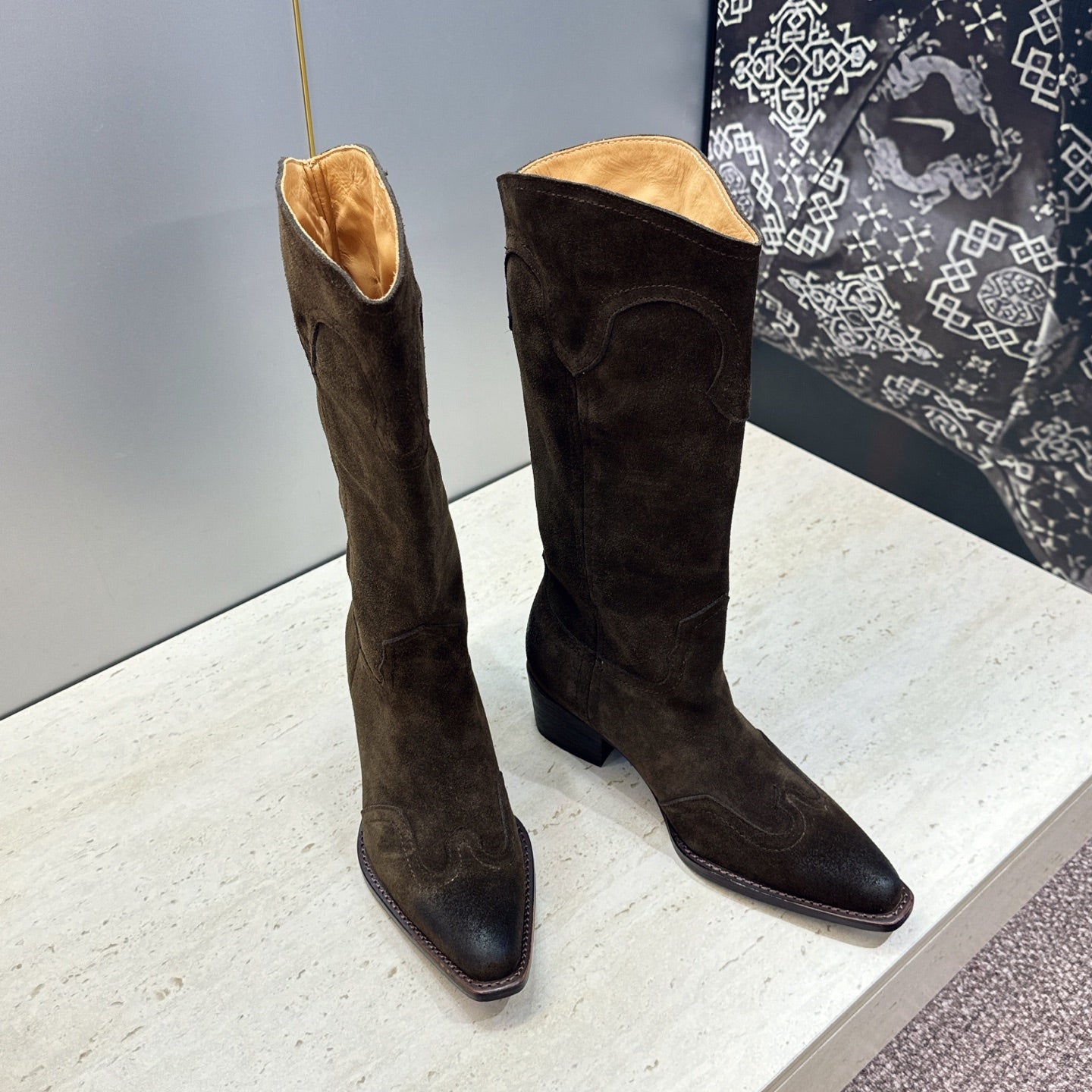 Celine 26s Mid-Calf Boots 4.5cm Brown Suede 959448
