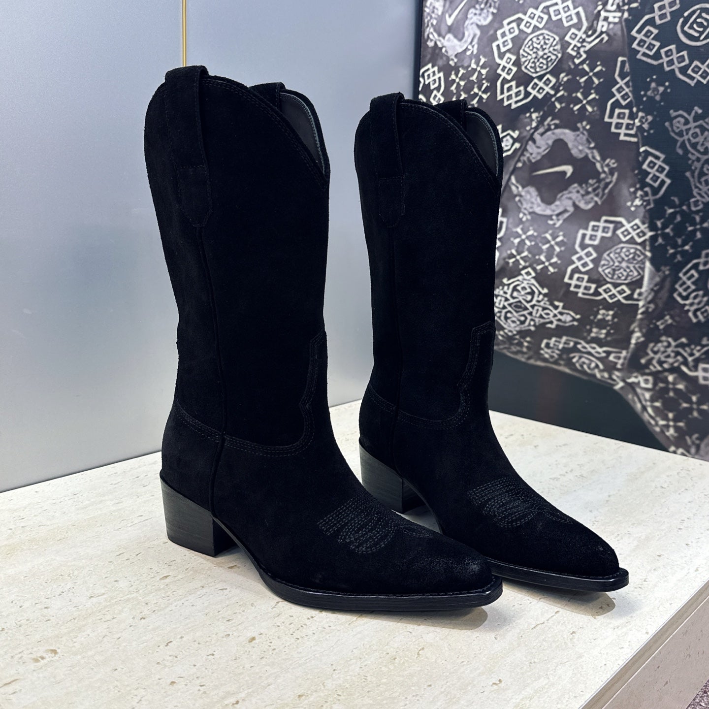 Celine 26s Mid-Calf Boots 4.5cm Black Suede 959454