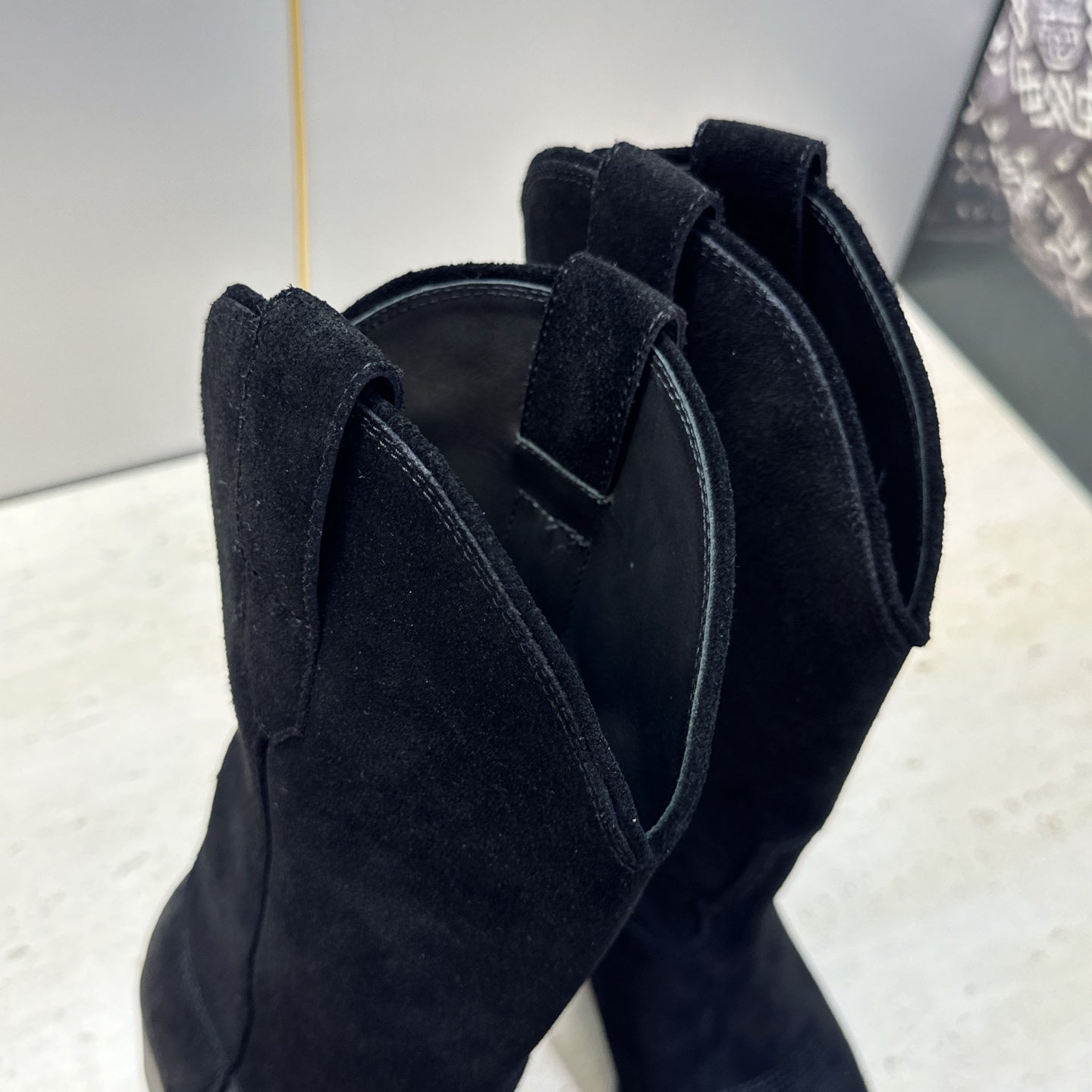 Celine 26s Mid-Calf Boots 4.5cm Black Suede 959454