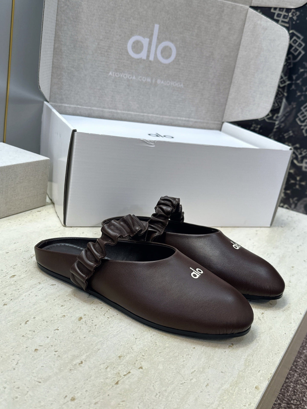 Alo Ballet Mule Espresso Calfskin Leather 118870