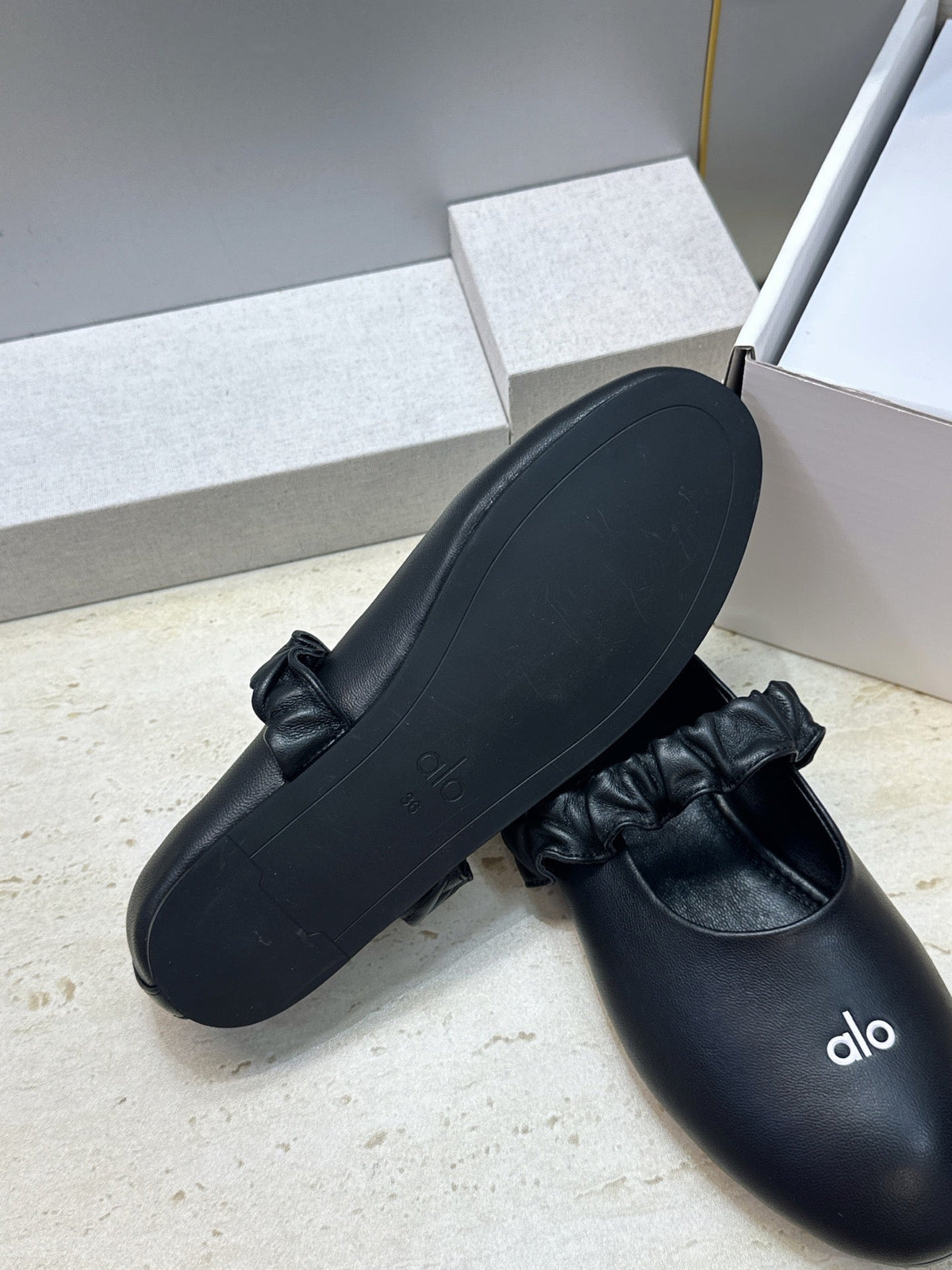 Alo Ballet Flat Black Calfskin Leather 118872
