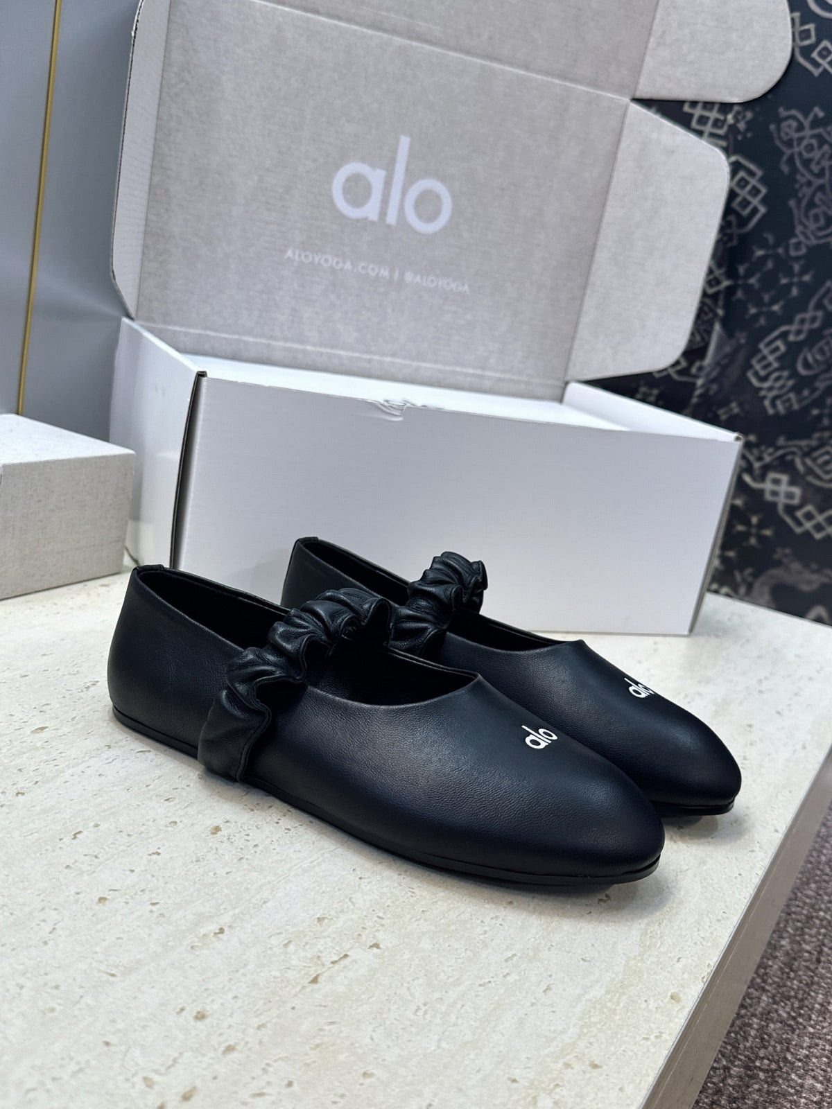 Alo Ballet Flat Black Calfskin Leather 118872
