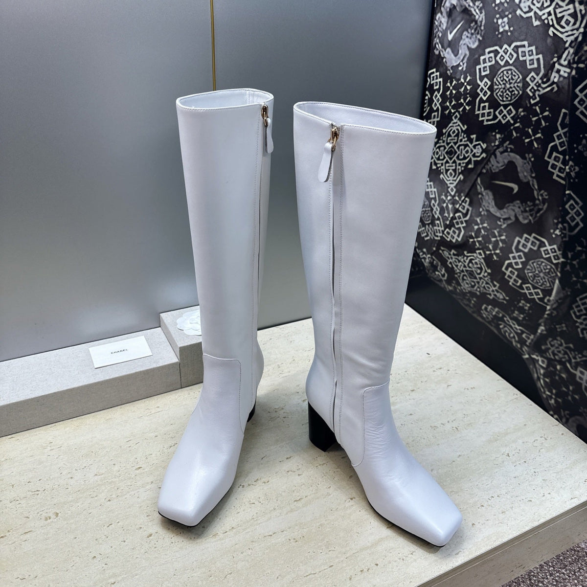 CC 26S Knee High Boots 7.5cm White Calfskin 118733