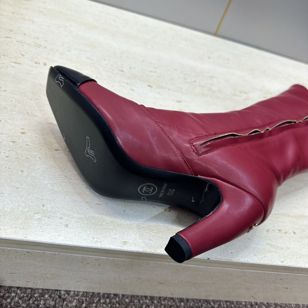 CC 26S Knee High Boots 9cm Red Lambskin Patent 118735
