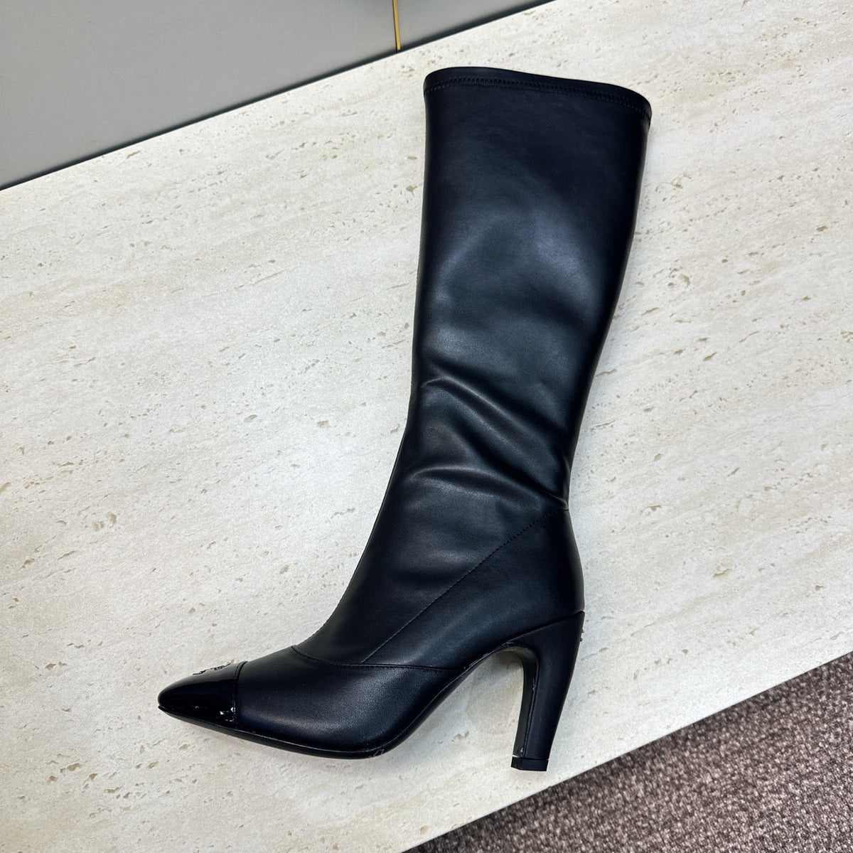 CC 26S Knee High Boots 9cm Black Lambskin Patent 118736