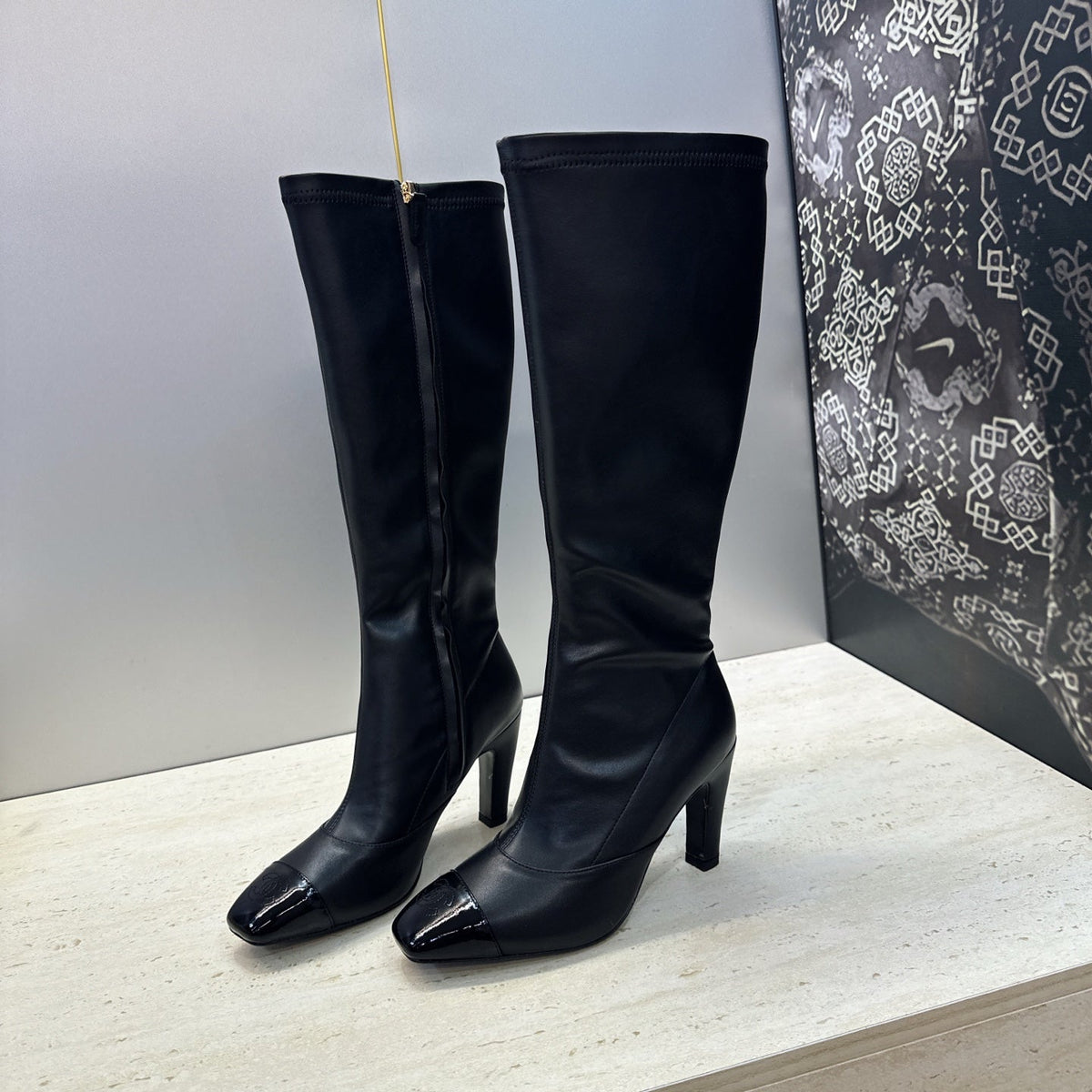 CC 26S Knee High Boots 9cm Black Lambskin Patent 118736