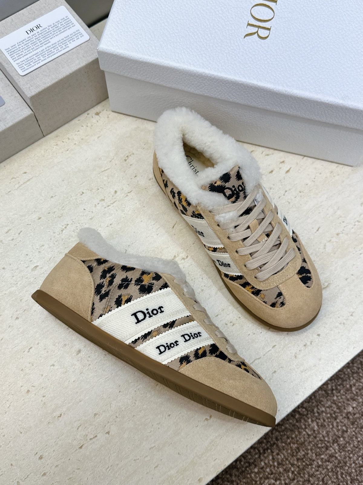 CD 26s Chrono Sneakers Leopard Beige Suede Shearling 118423