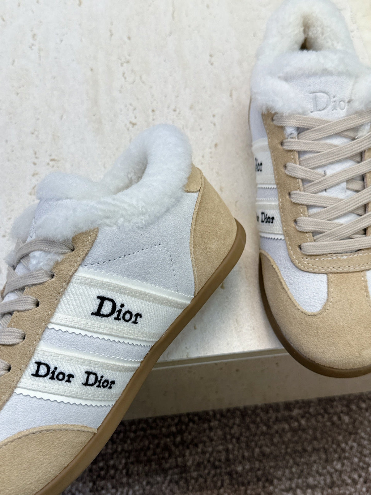 CD 26s Chrono Sneakers Beige White Canvas Suede Shearling 118425