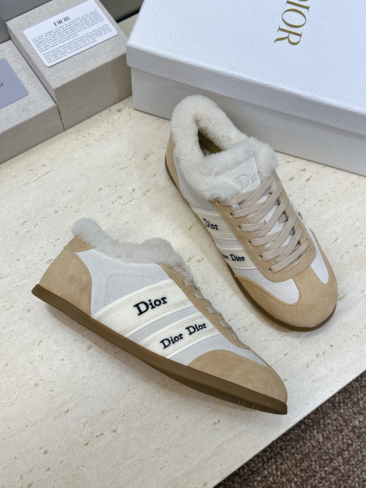 CD 26s Chrono Sneakers Beige White Canvas Suede Shearling 118425