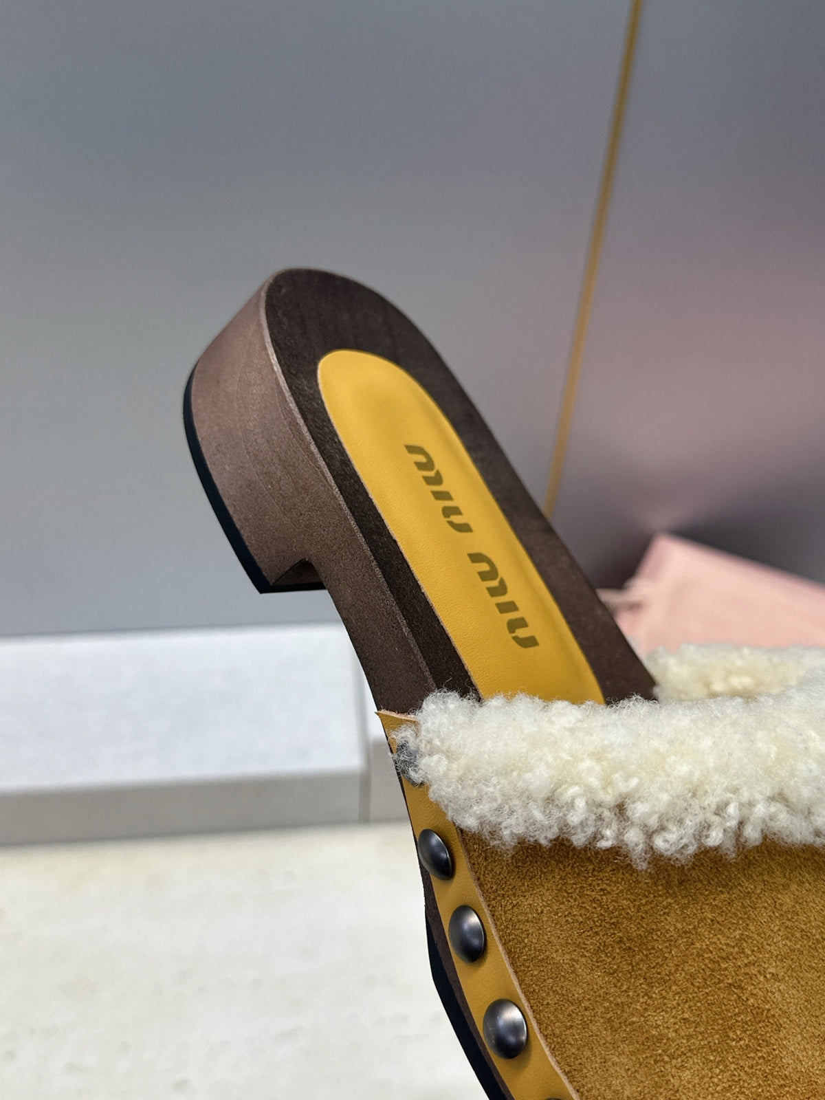 Miu Miu Clog Sandals Yellow Suede Fur 118378