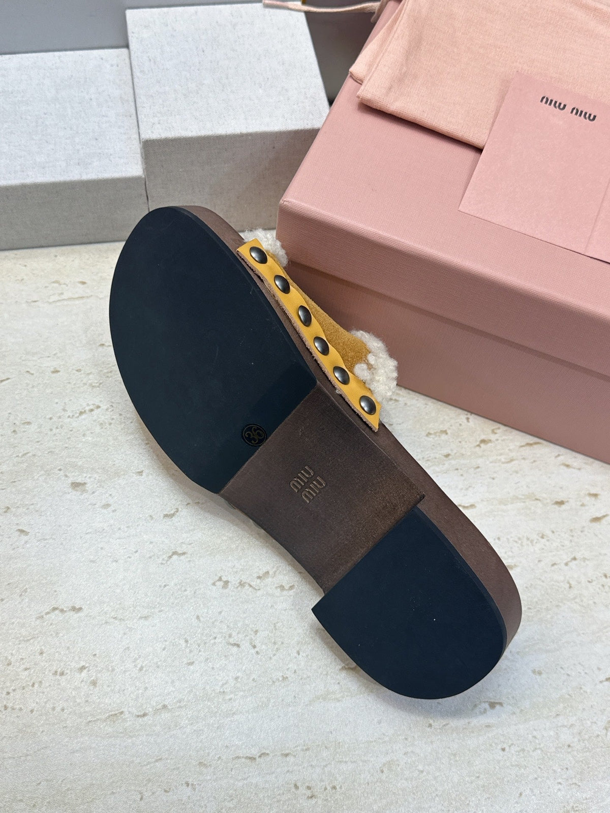 Miu Miu Clog Sandals Yellow Suede Fur 118378