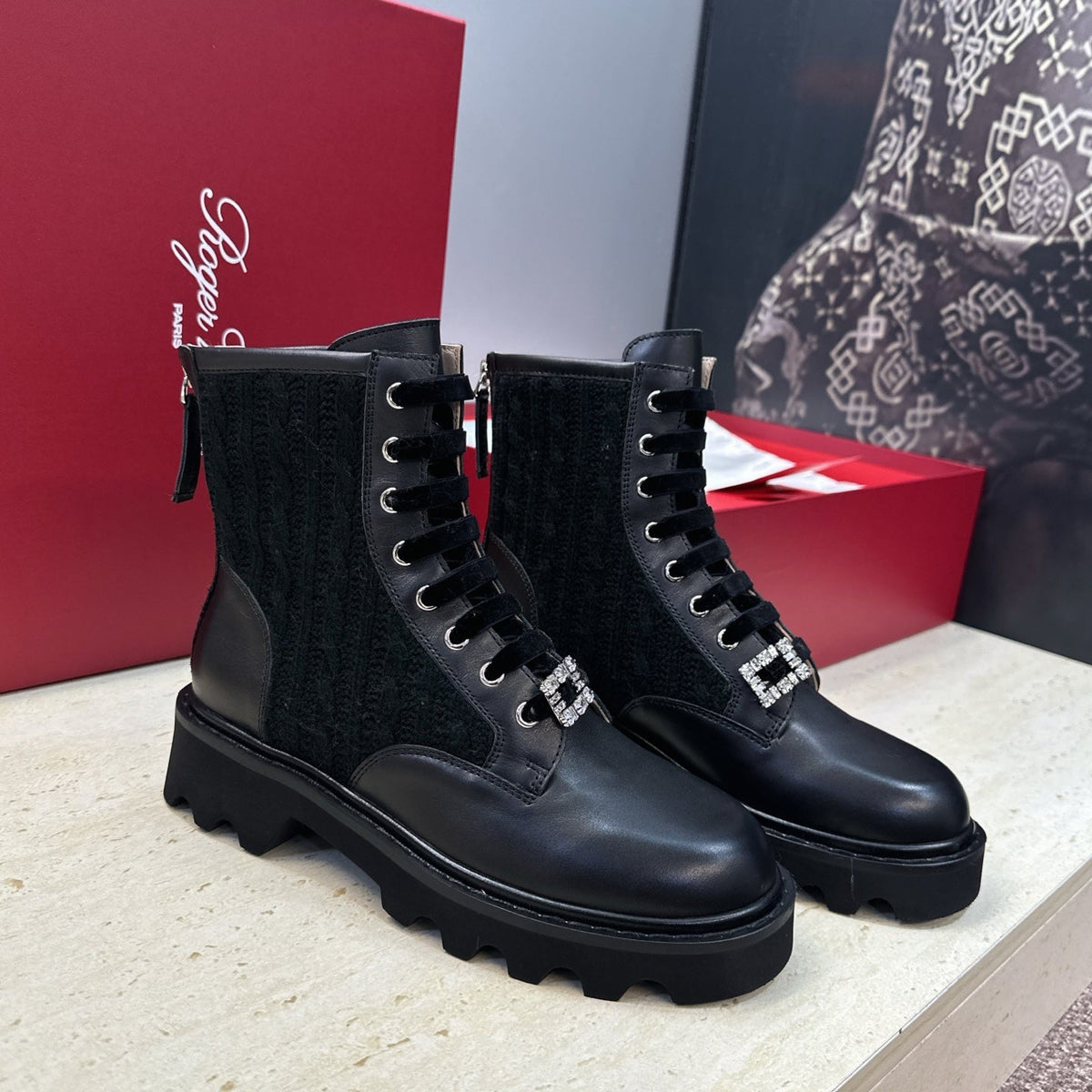 RV 26s Viv' Rangers Truck Booties 4cm Black Knit Leather 118491