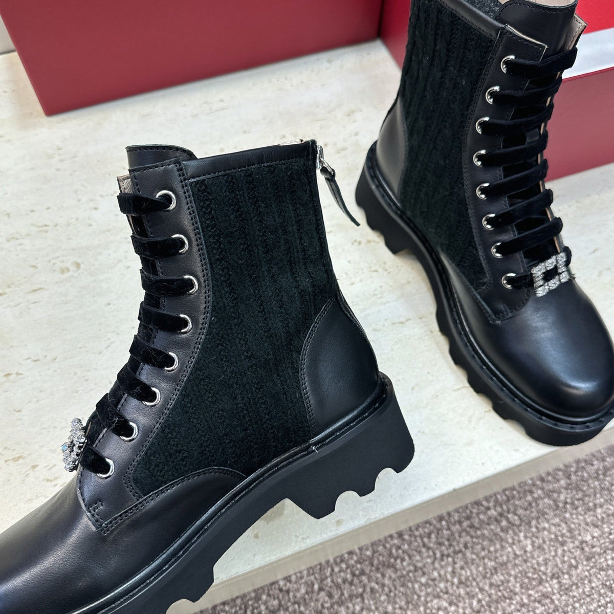 RV 26s Viv' Rangers Truck Booties 4cm Black Knit Leather 118491