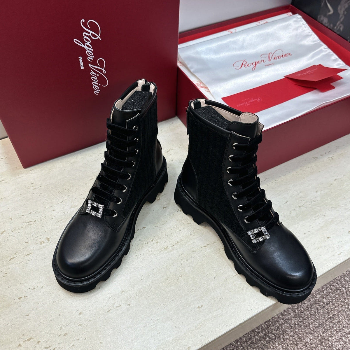 RV 26s Viv' Rangers Truck Booties 4cm Black Knit Leather 118491