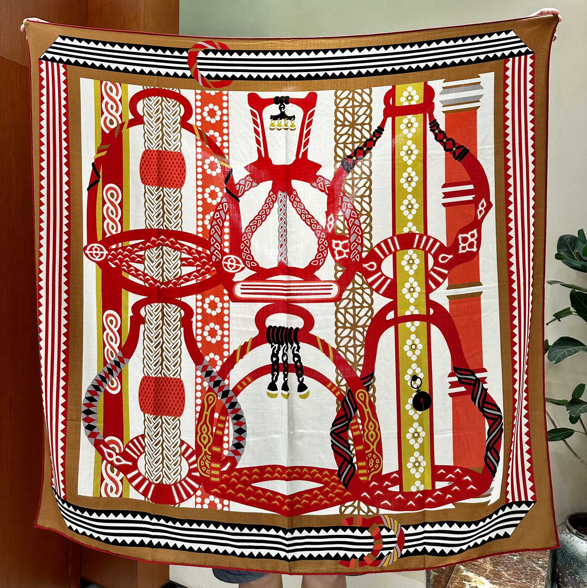 Fantaisie d'Etriers Scarf 140 CM Red Colorful Silk
