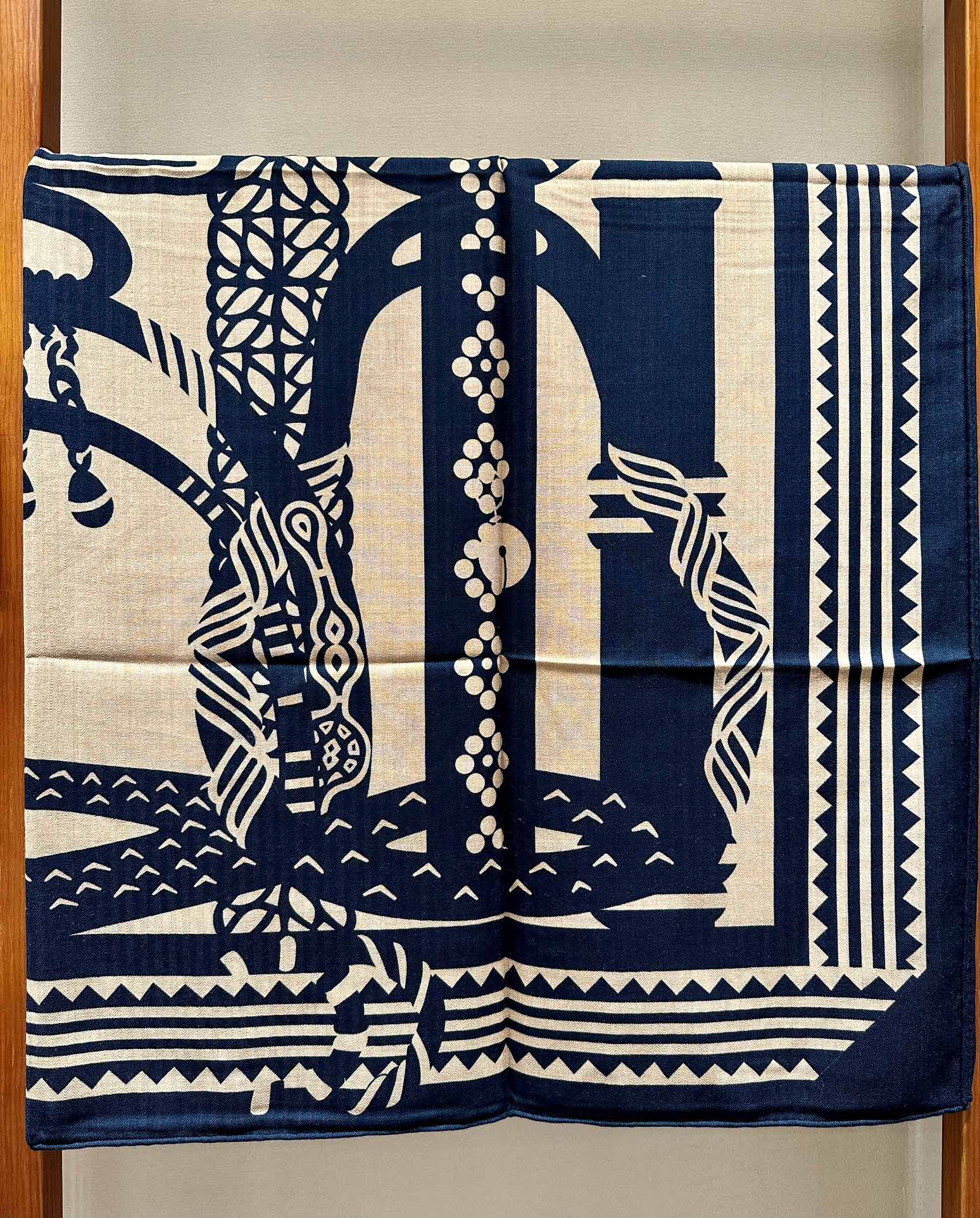 Fantaisie d'Etriers Scarf 140 CM Navy Blue Silk