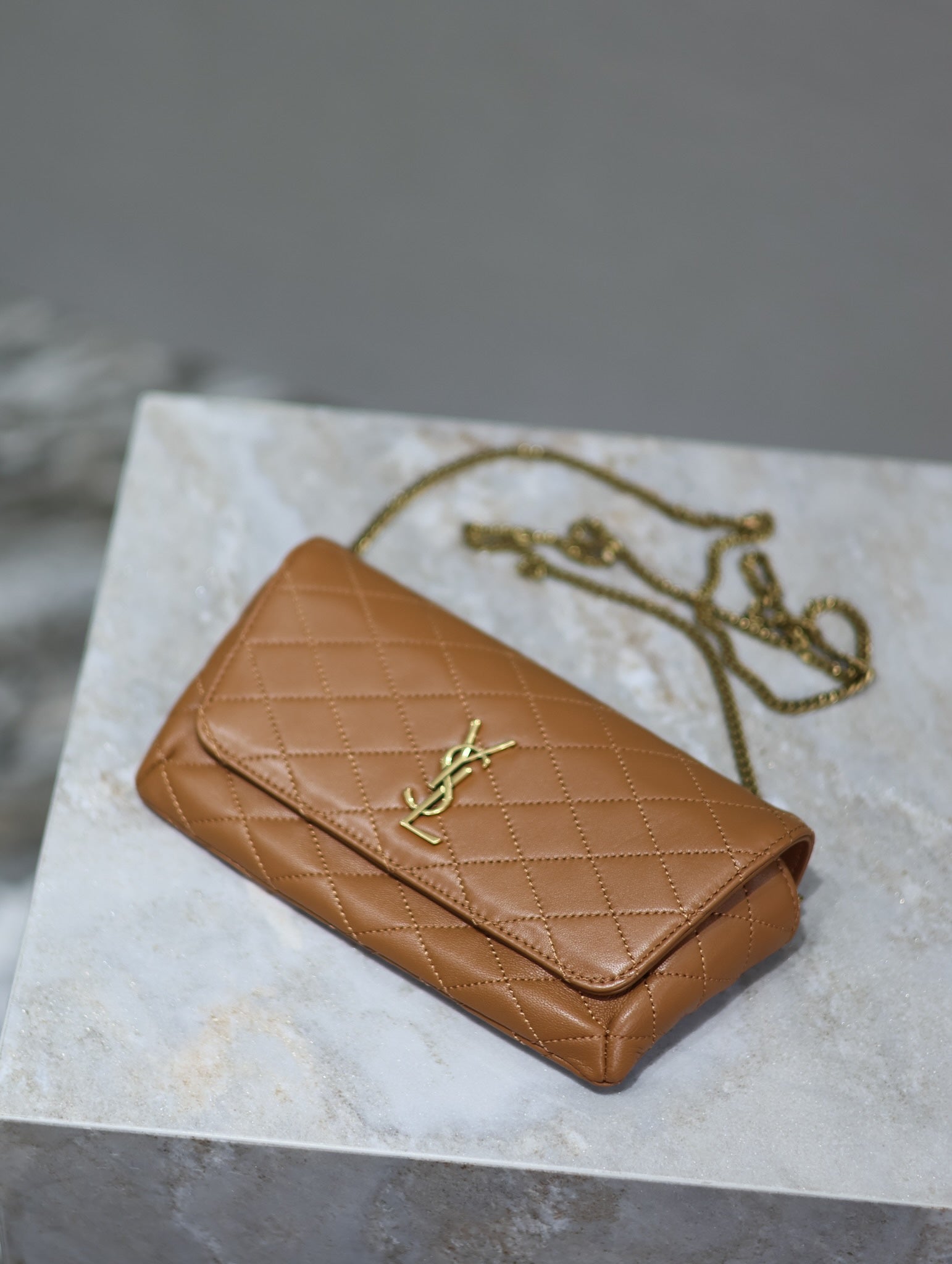 Prada Gaby Phone Bag 19cm Light Brown Quilted Leather GHW