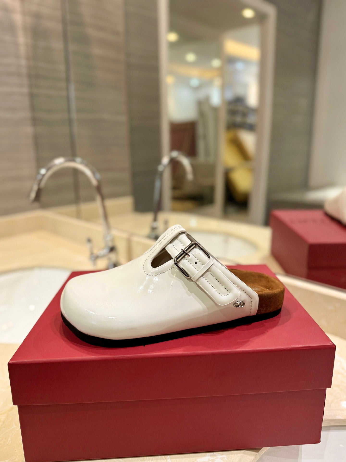 Valentino Fussfriend White Patent Calfskin Leather Sabot