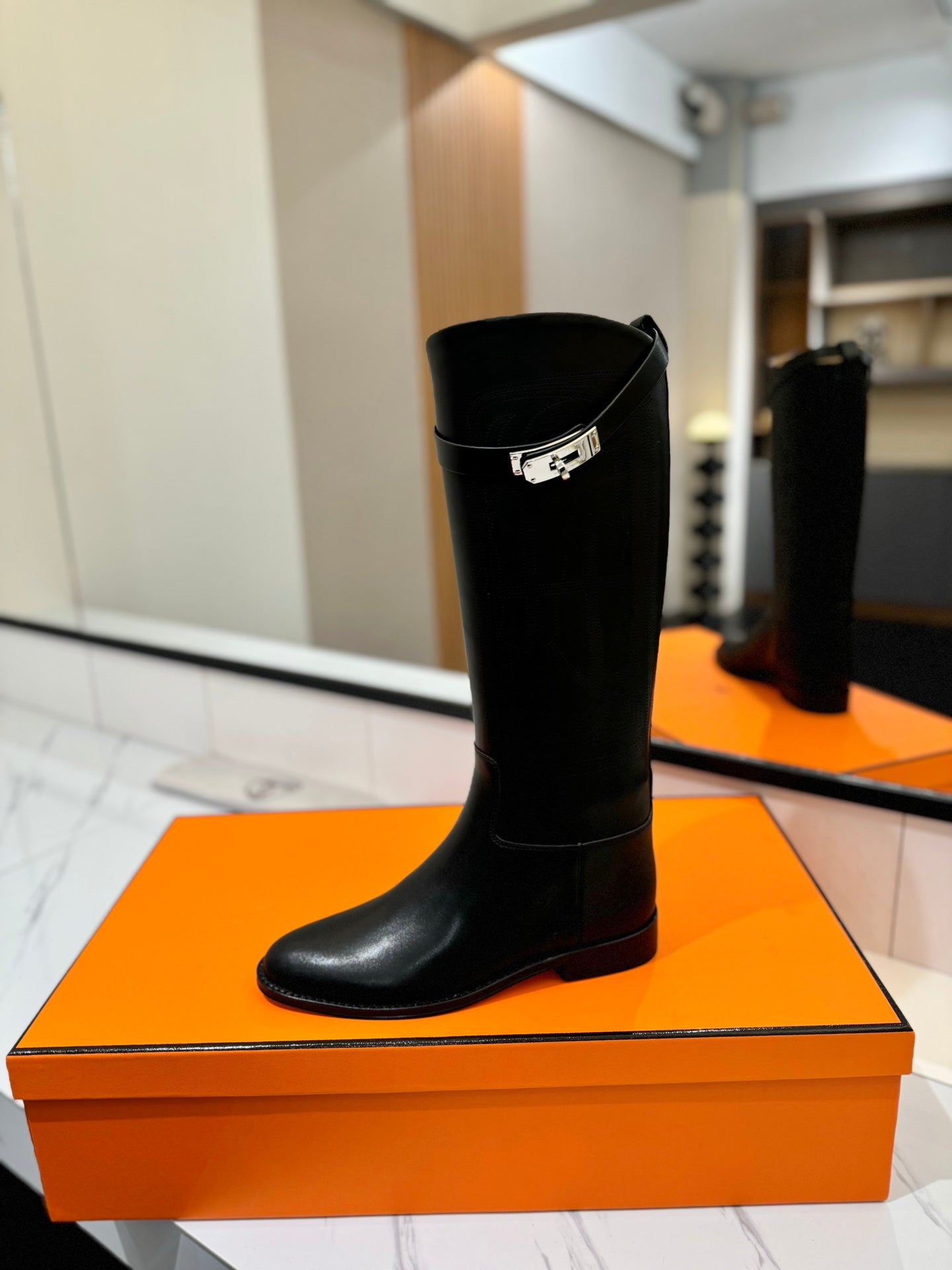 HM Jumping Boot 20MM Black Printed Pattern Cowhide 992352