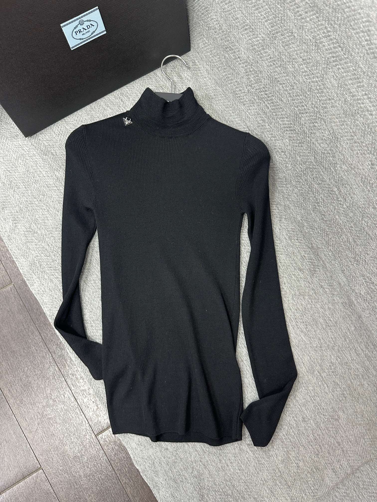 Prada Turtleneck Stretch Black Wool 336821