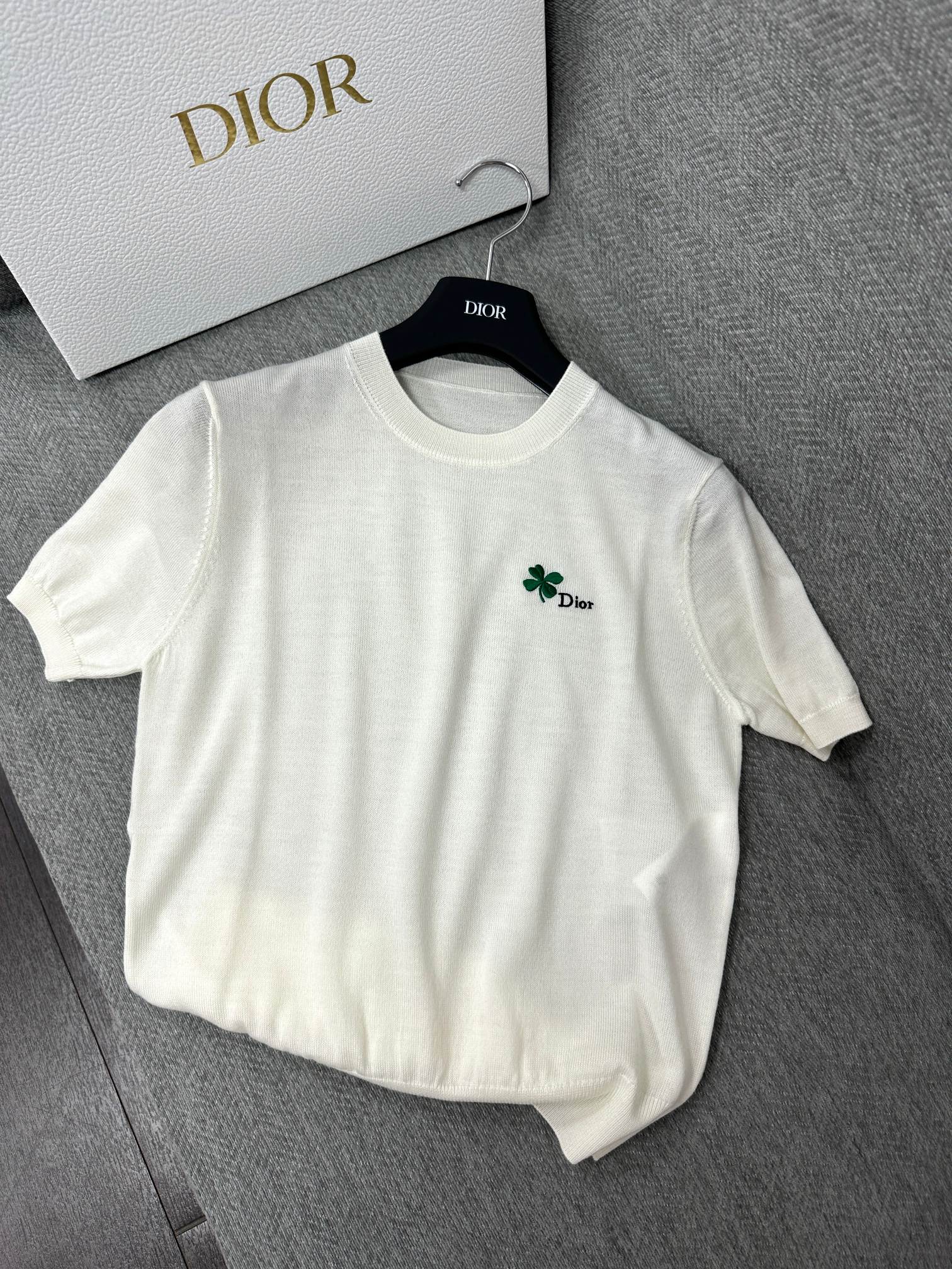 CD Fitted Short-Sleeved Sweater White Wool 345327