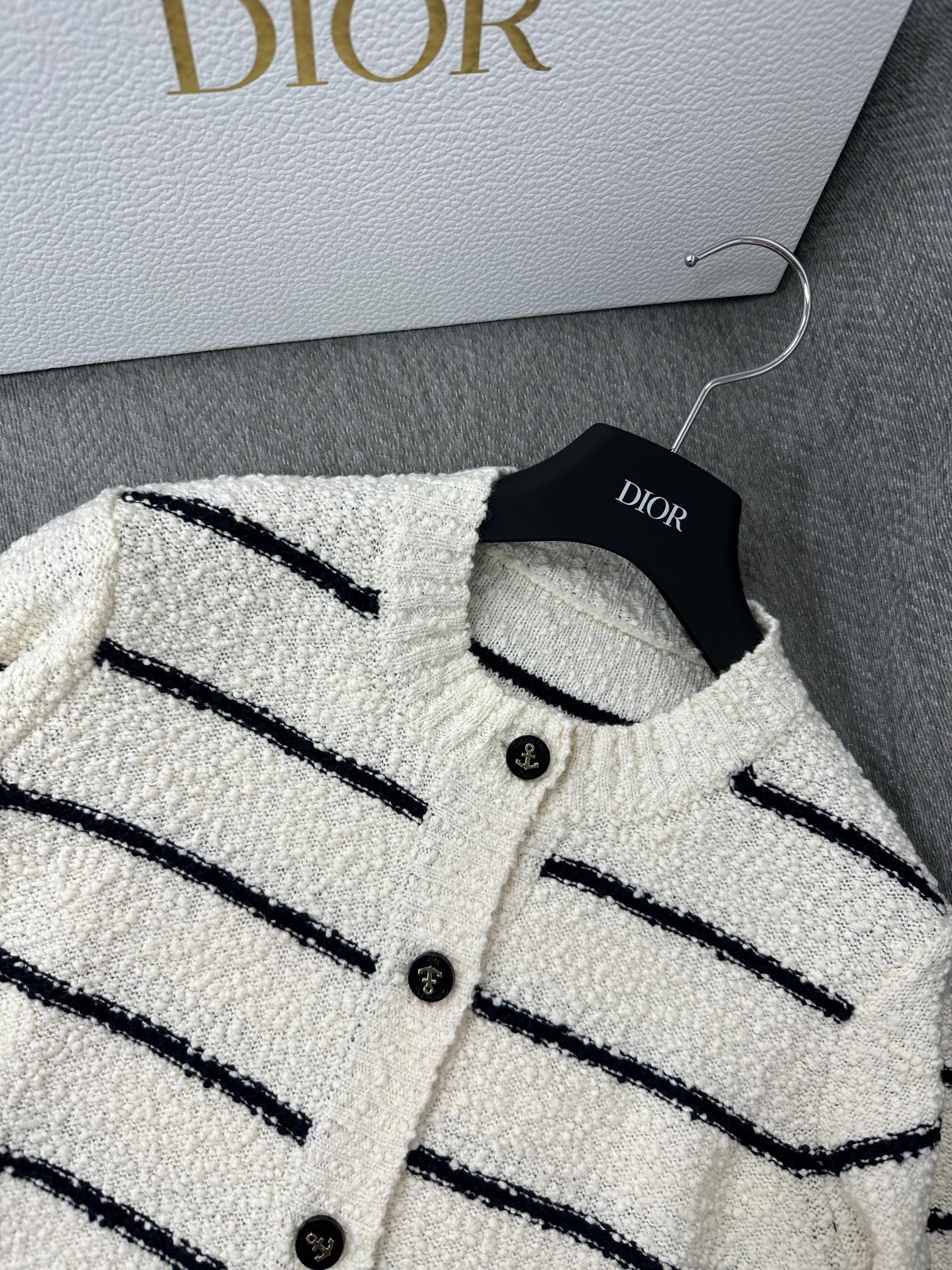 CD Marinière Twinset Cardigan Black White Cotton Wool 345341