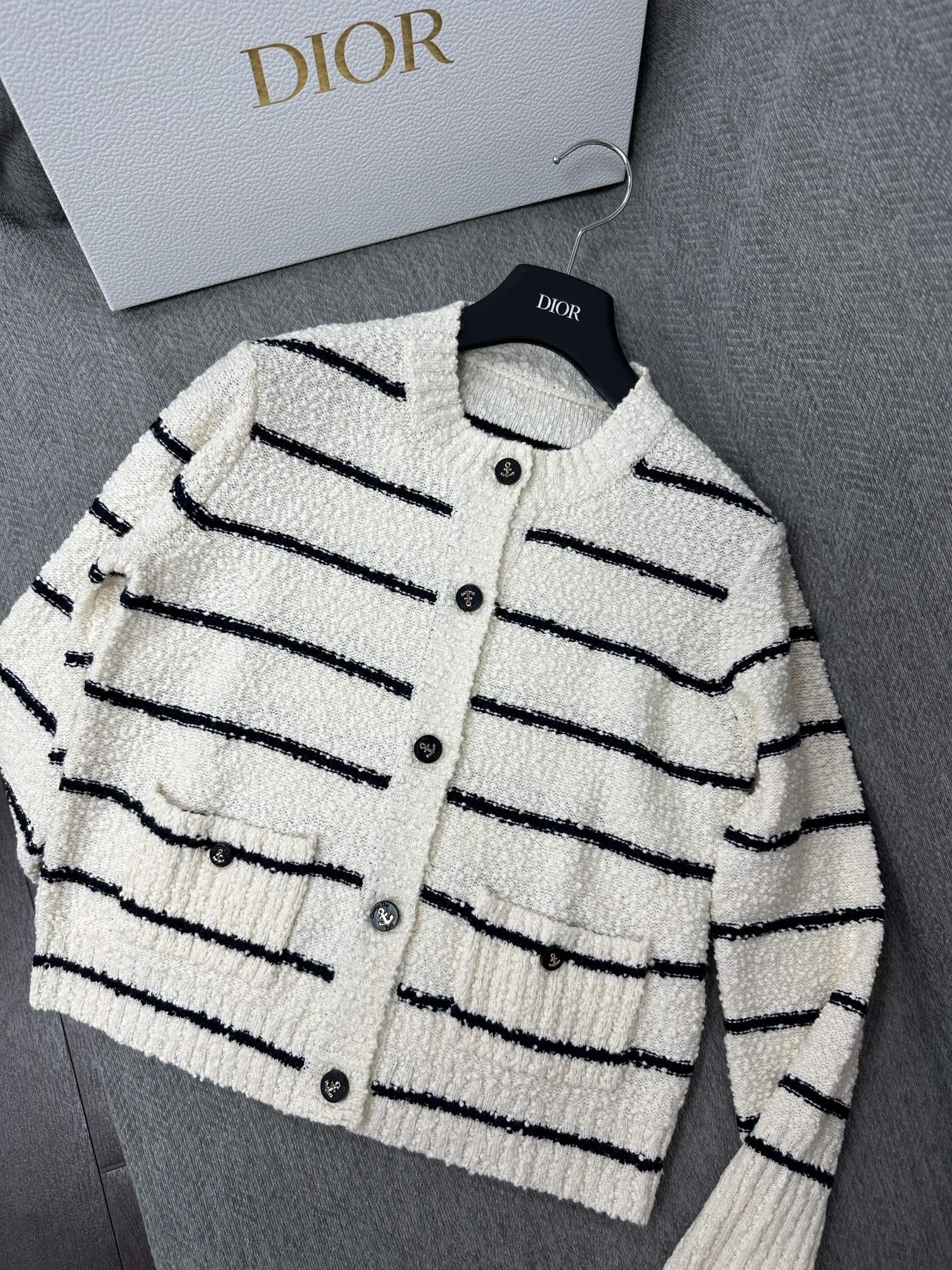 CD Marinière Twinset Cardigan Black White Cotton Wool 345341