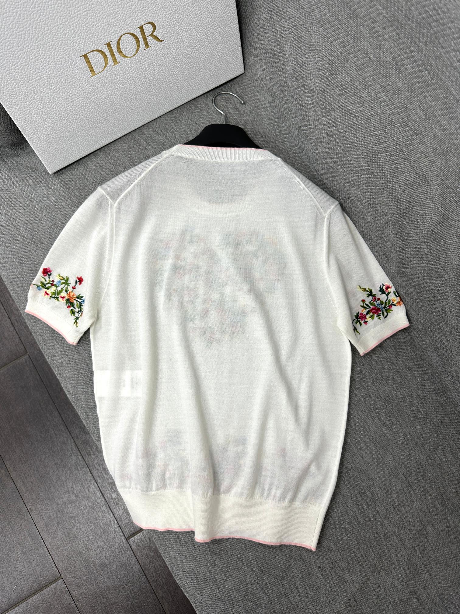 CD Dioramour Short-Sleeved Embroidered Sweater White Wool 349487