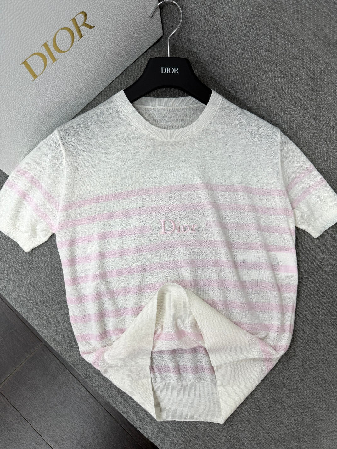 CD 26s Striped Short-Sleeved Shirt White Pink Linen 414788