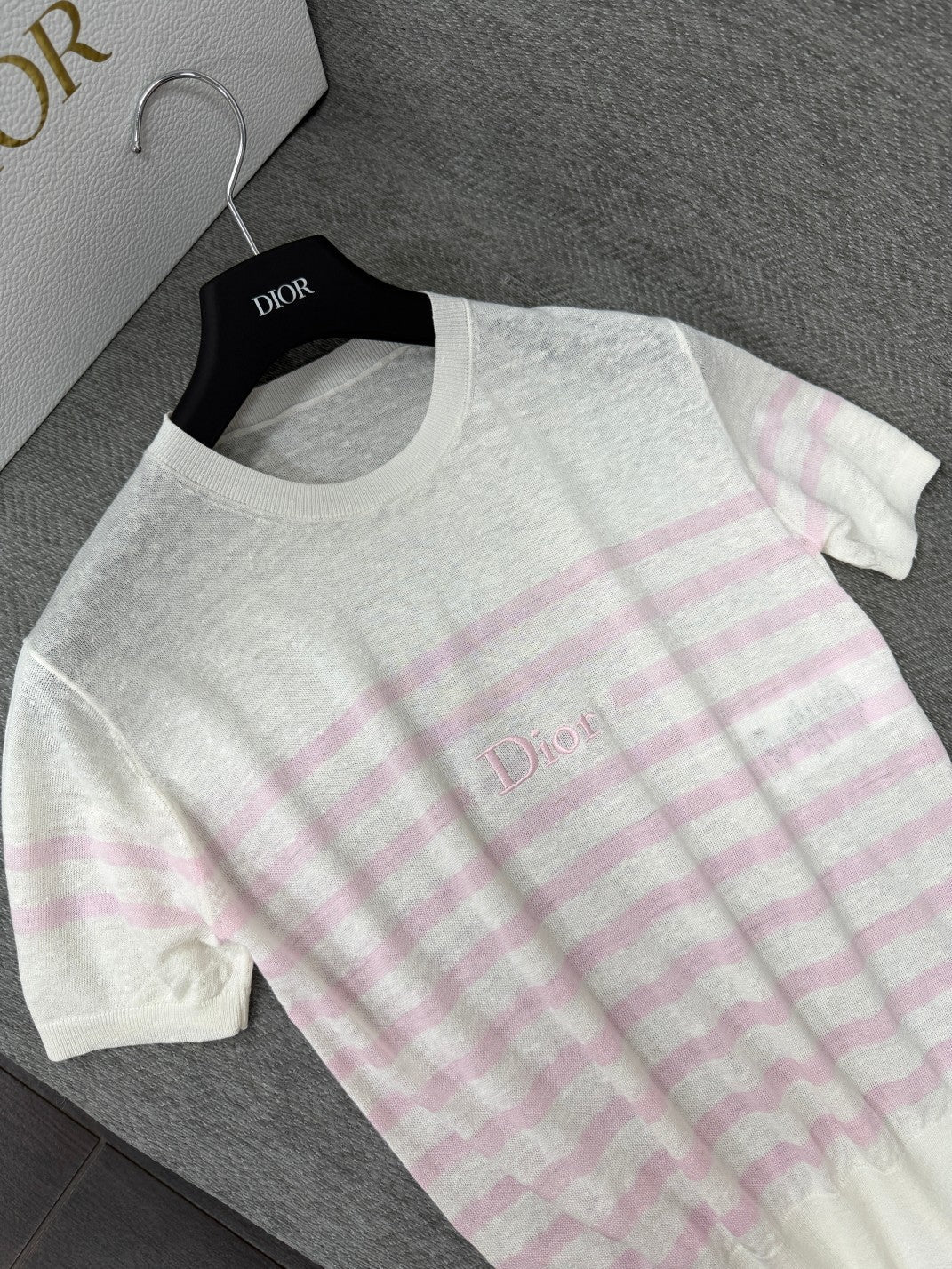 CD 26s Striped Short-Sleeved Shirt White Pink Linen 414788