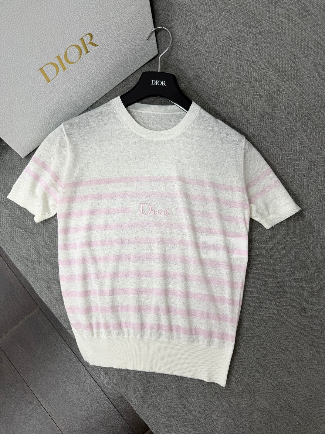 CD 26s Striped Short-Sleeved Shirt White Pink Linen 414788