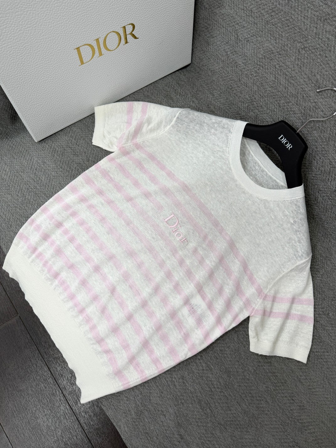 CD 26s Striped Short-Sleeved Shirt White Pink Linen 414788