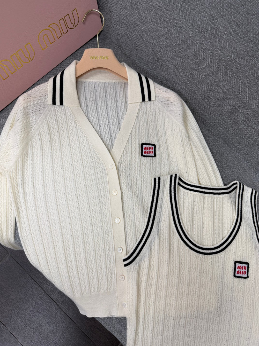 Miu 26s Twisted Rope Cardigan White Cotton 414812