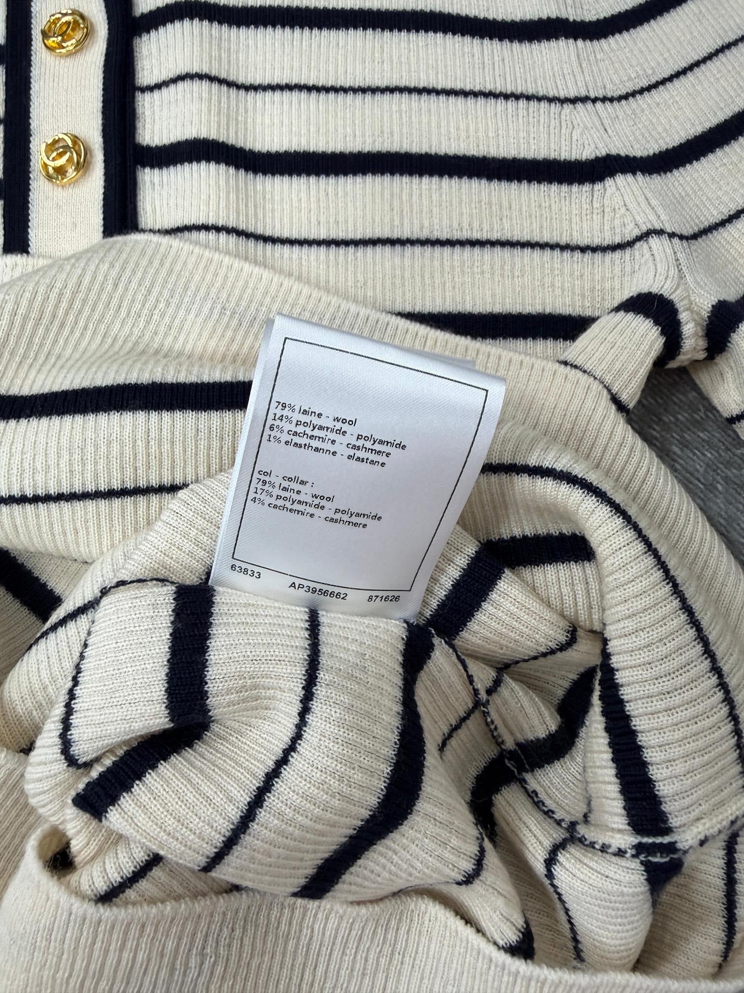CC FW26 Striped Short-Sleeved Top Cream Black Cashmere Silk 414847