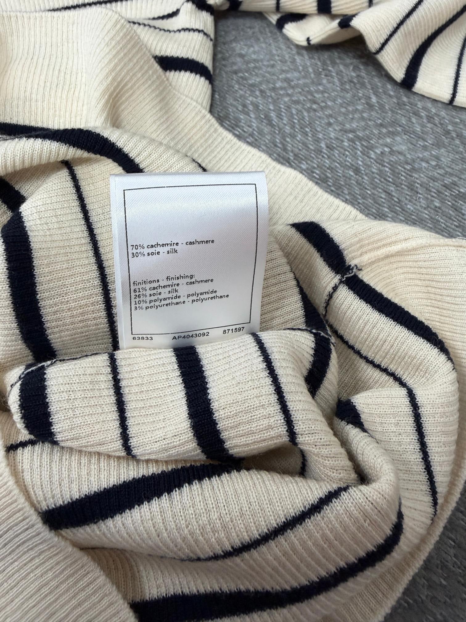 CC FW26 Striped Long-Sleeved Top Cream Black Cashmere Silk 414850