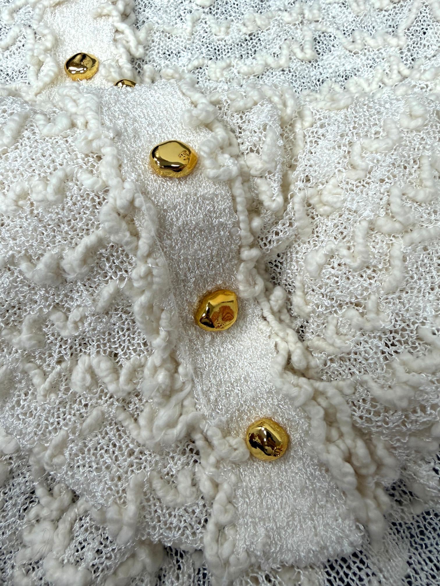 CC 26s Cardigan Textured Knit Pattern White Viscose Silk 414859