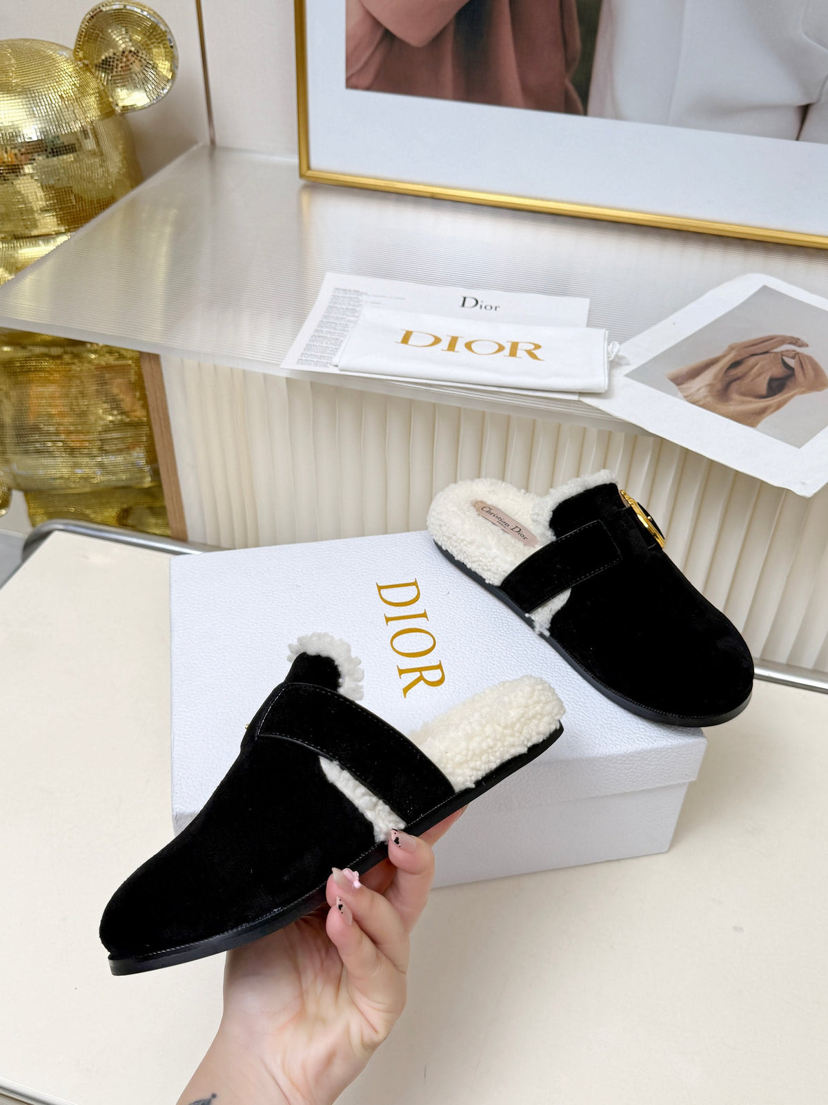CD 26s Mules Black Suede Shearling 124415