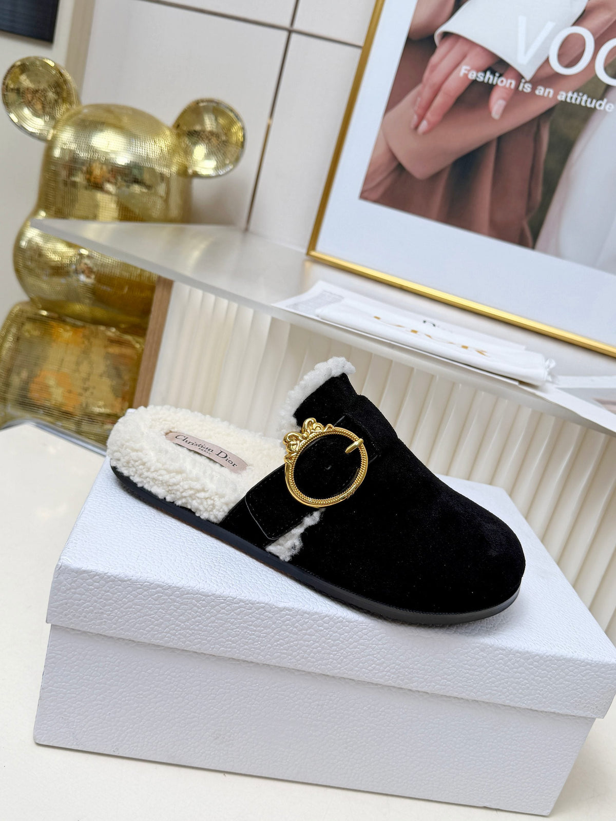 CD 26s Mules Black Suede Shearling 124415