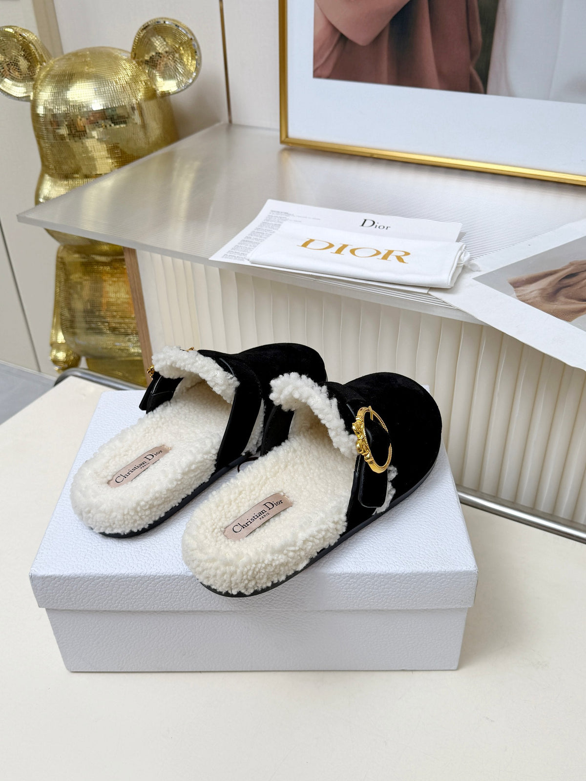 CD 26s Mules Black Suede Shearling 124415