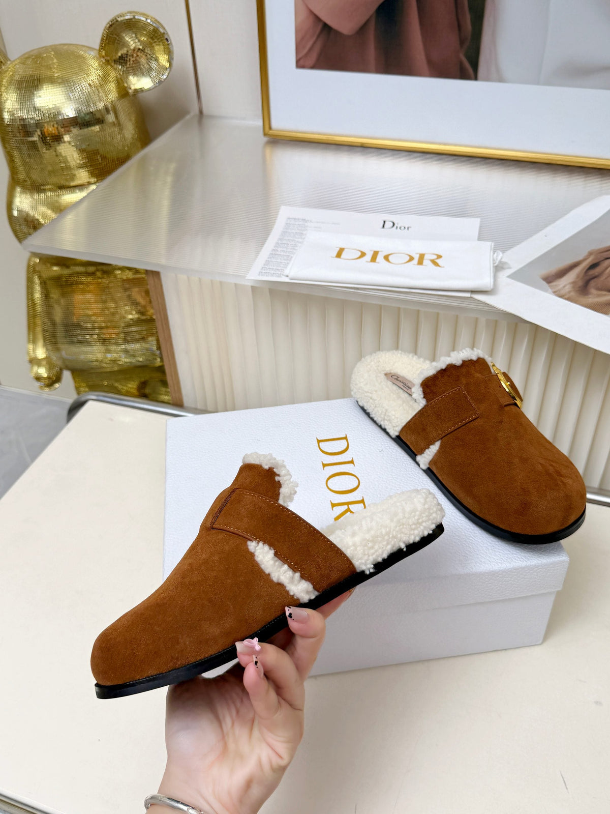 CD 26s Mules Brown Suede Shearling 124414