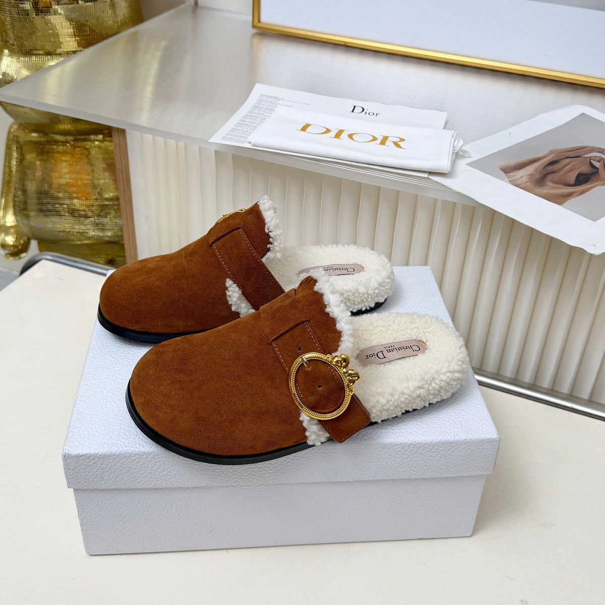CD 26s Mules Brown Suede Shearling 124414