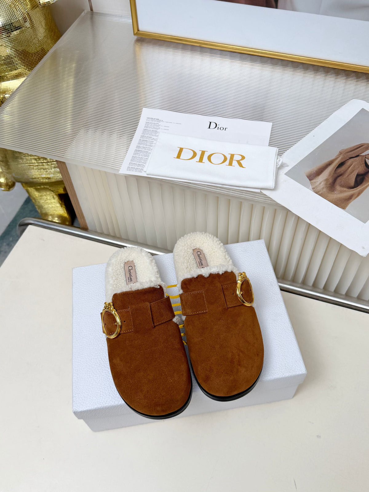 CD 26s Mules Brown Suede Shearling 124414