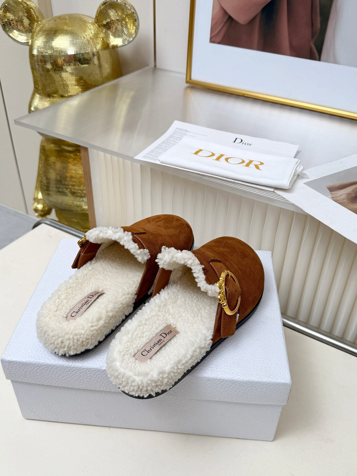 CD 26s Mules Brown Suede Shearling 124414