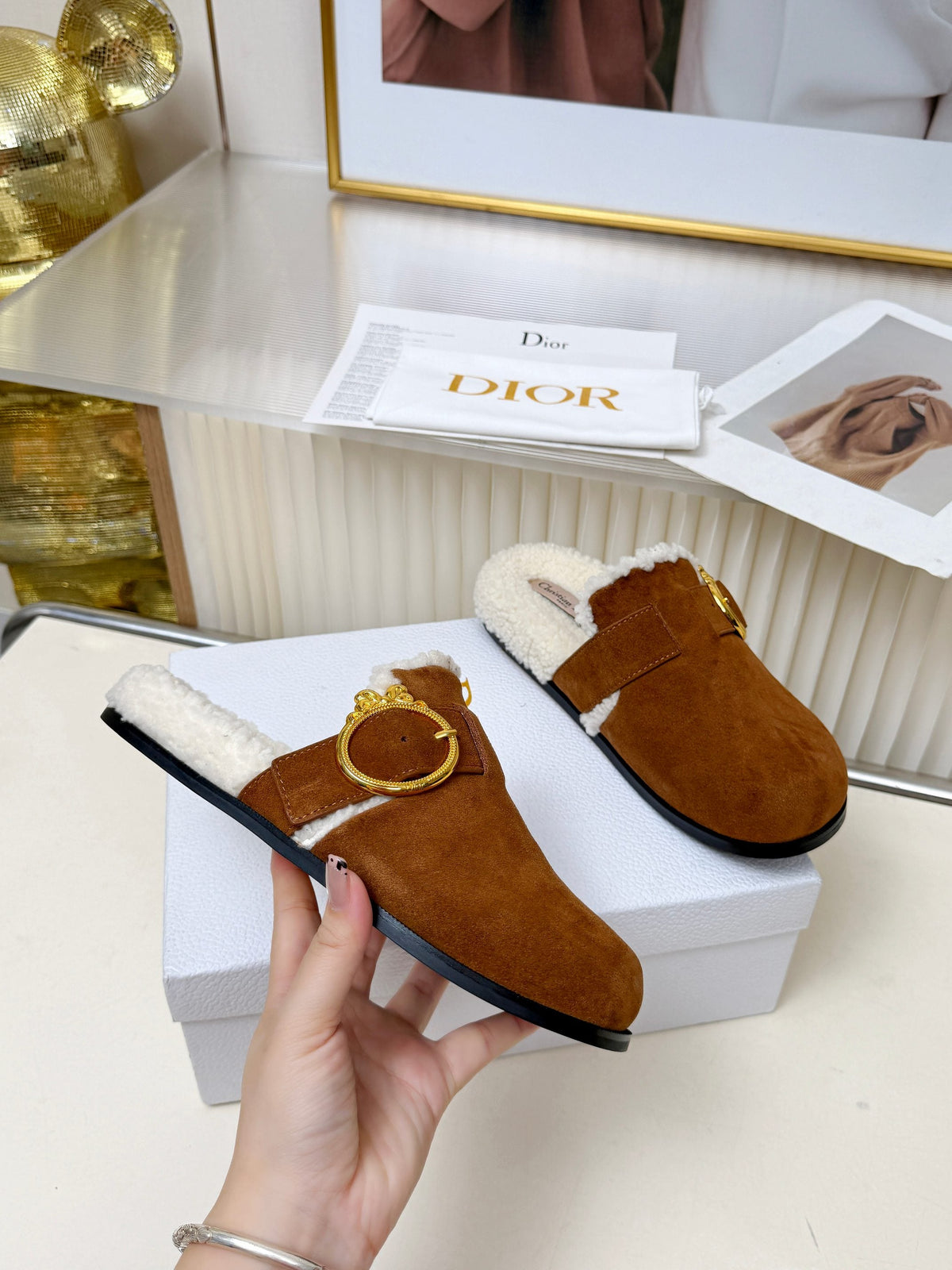 CD 26s Mules Brown Suede Shearling 124414