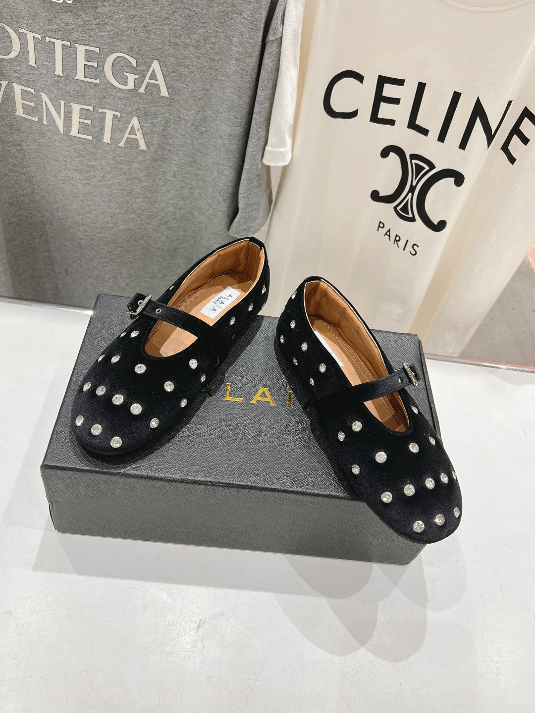Alaila Ballet Flats In Black Velvet With Rhinestones 972000