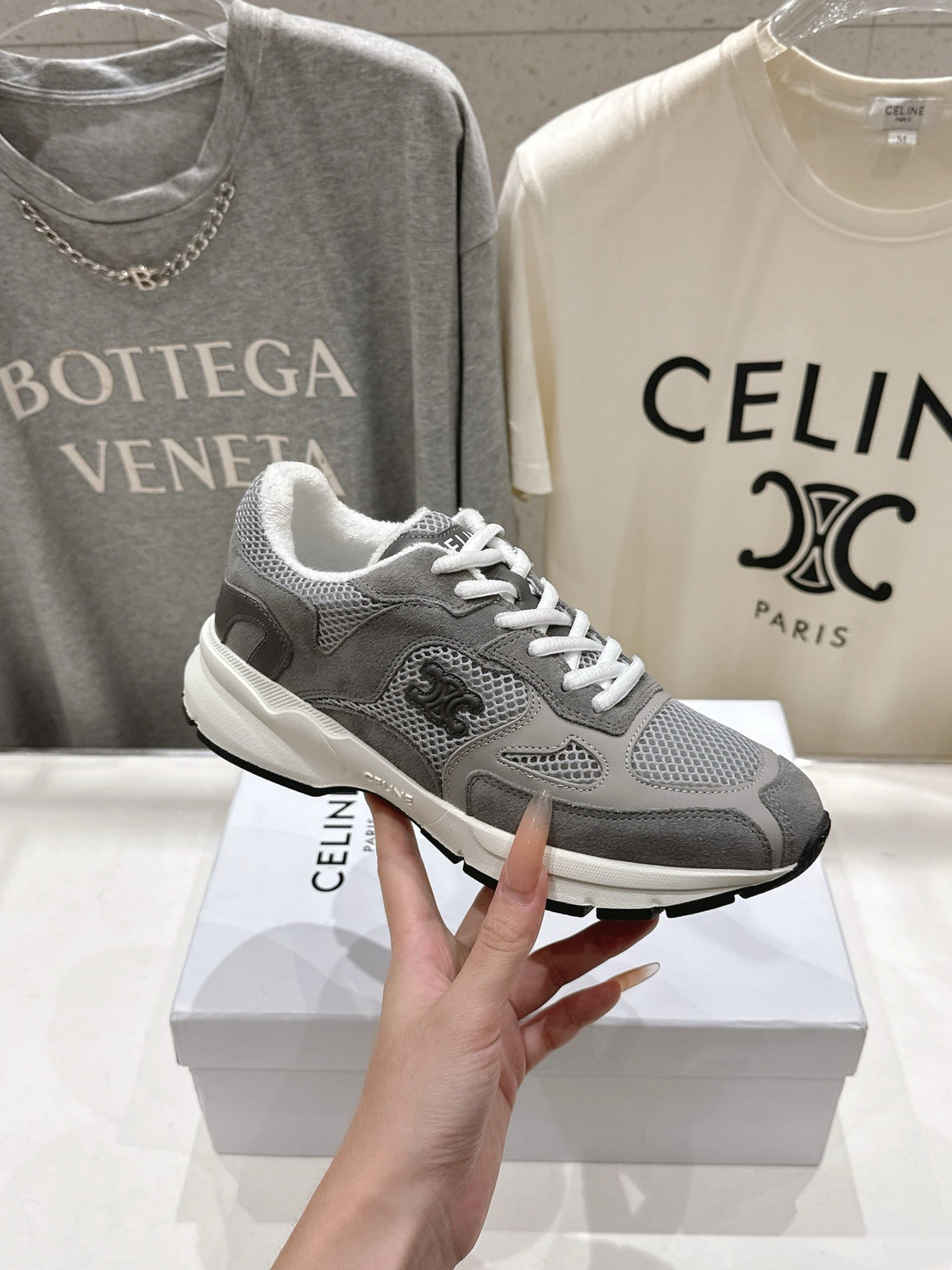 CE 26s Runner Sneakers 4cm Grey Suede Mesh 100143