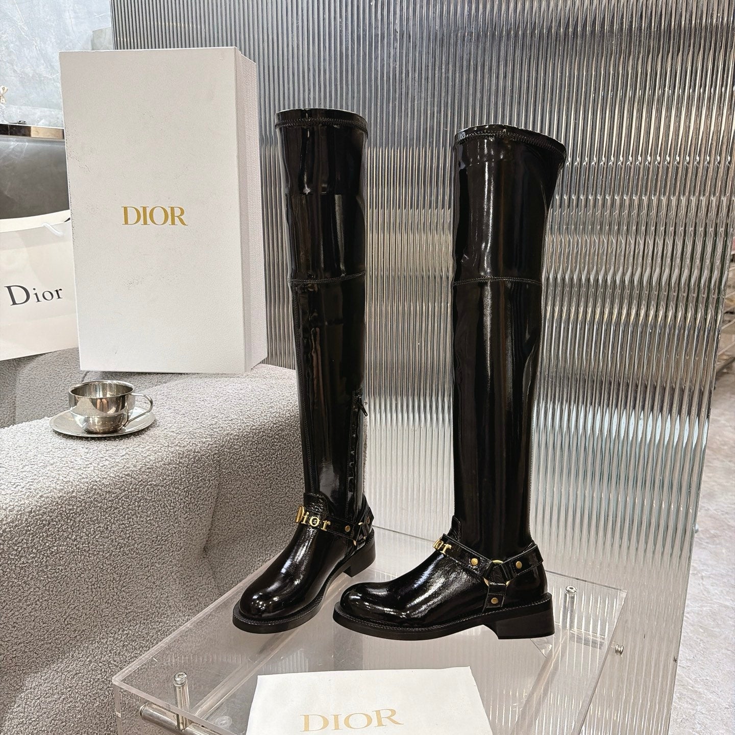 CD 26s Bolt Over-The-Knee Boot Black Patent Calfskin 924100