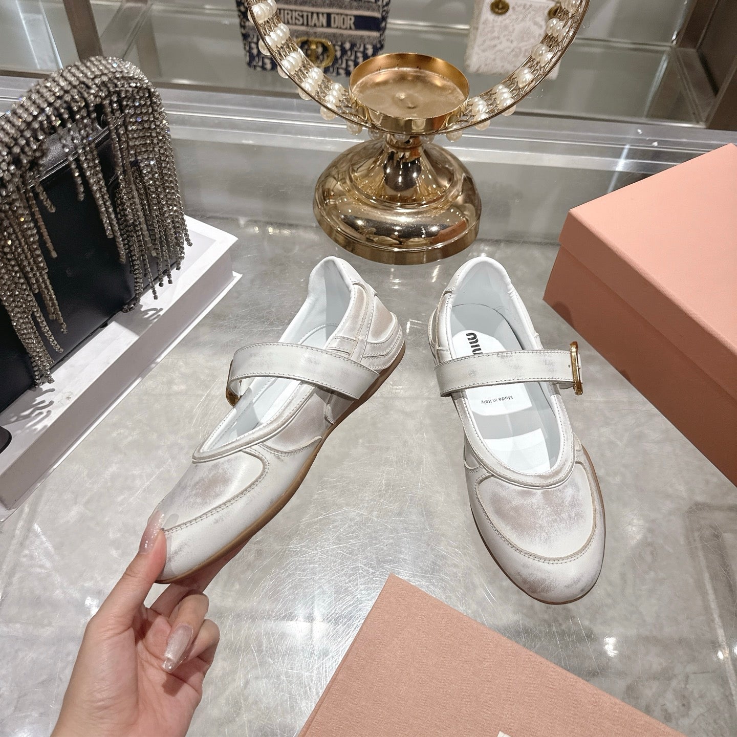 Miu 26s Gymnasium Ballerinas Dust White Leather 679784