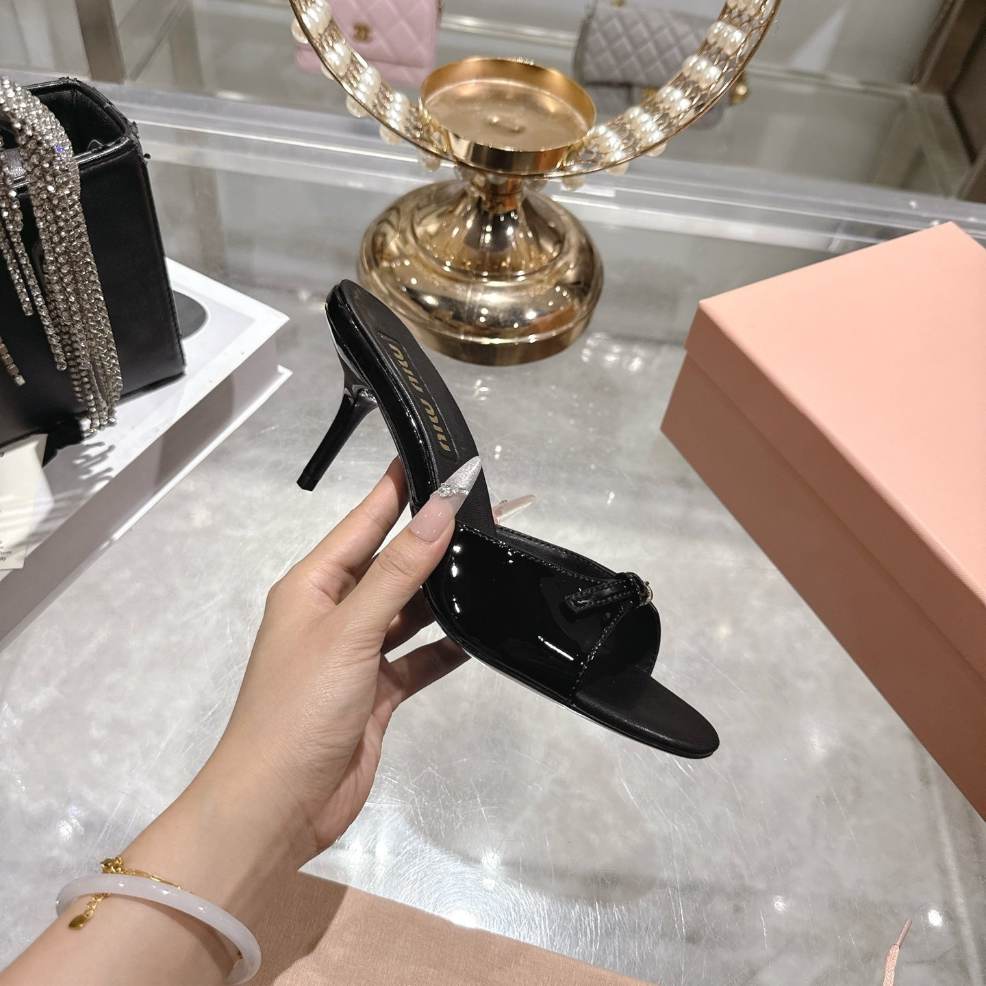 Miu Mules With Buckle Black Patent Leather 751336