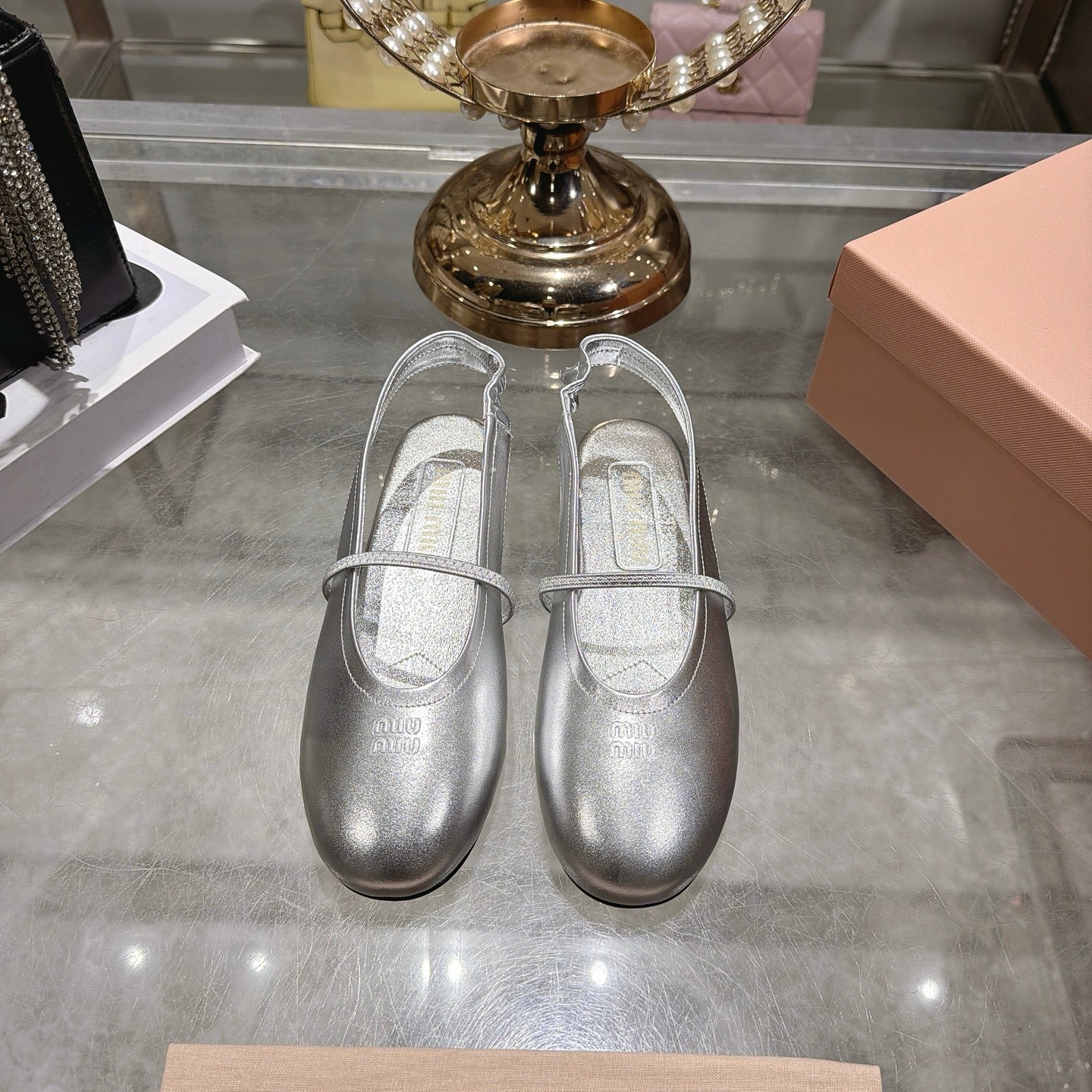 Miu Miu Slingback Flats Sliver Leather 901736